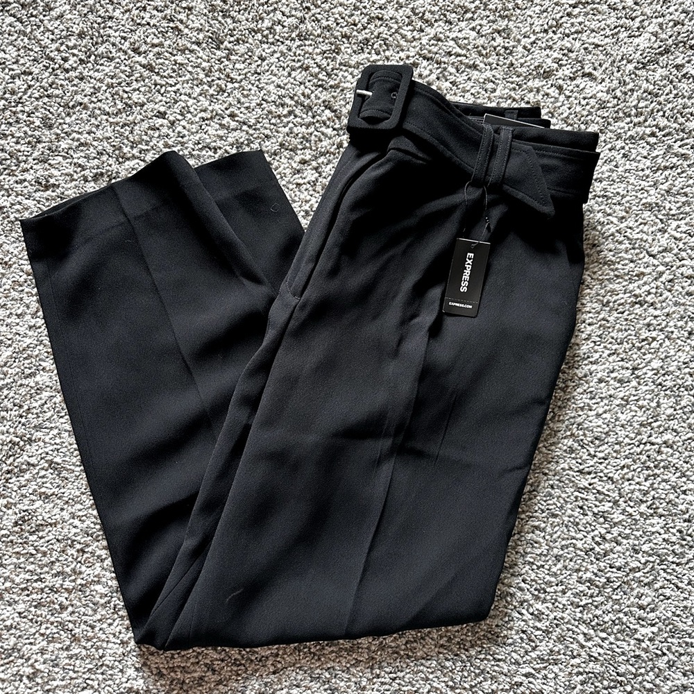Express Women’s Black Belted Ankle High Rise Pants